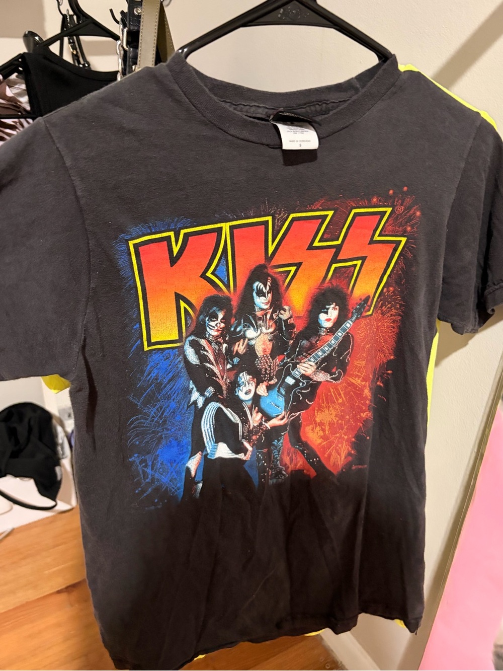 CLASSIC KISS Black Tee with Red, Yellow & Blue Graphic